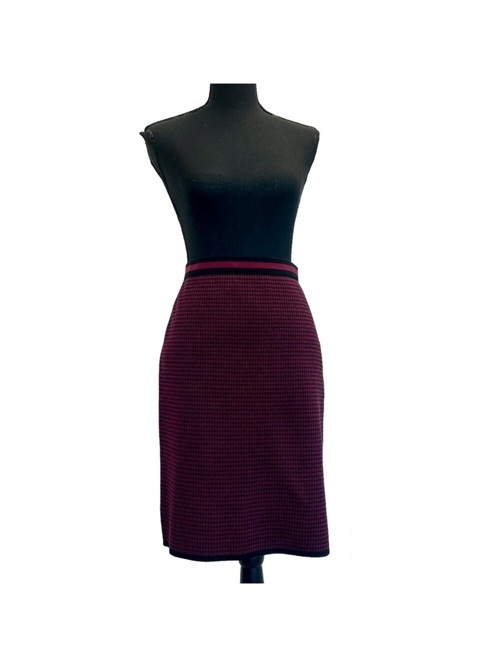 KARL Lagerfeld red Burgundy black geometric print knit pencil skirt Sz M NWT